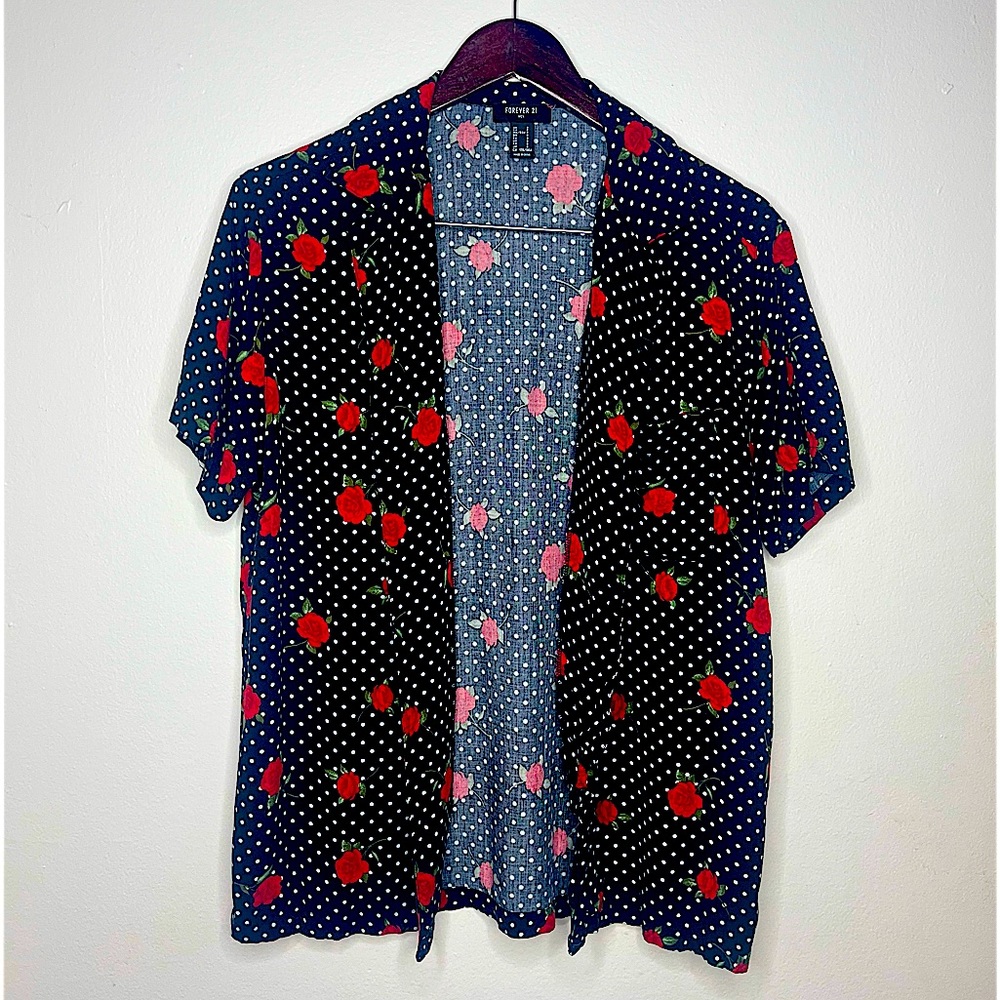 Forever 21 Mens Rose Print Button Down